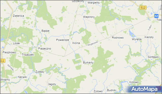 mapa Wojtkowo, Wojtkowo na mapie Targeo