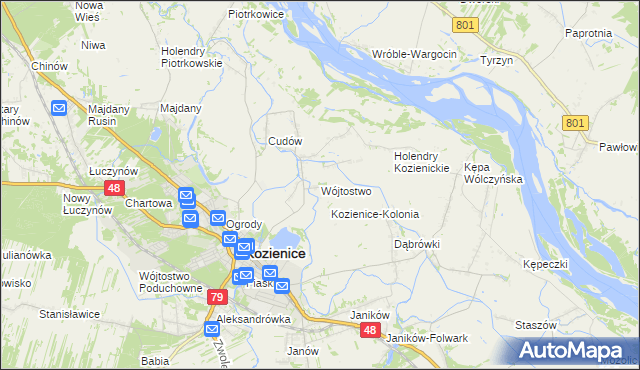 mapa Wójtostwo gmina Kozienice, Wójtostwo gmina Kozienice na mapie Targeo
