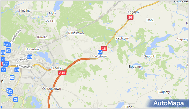 mapa Wójtowo gmina Barczewo, Wójtowo gmina Barczewo na mapie Targeo