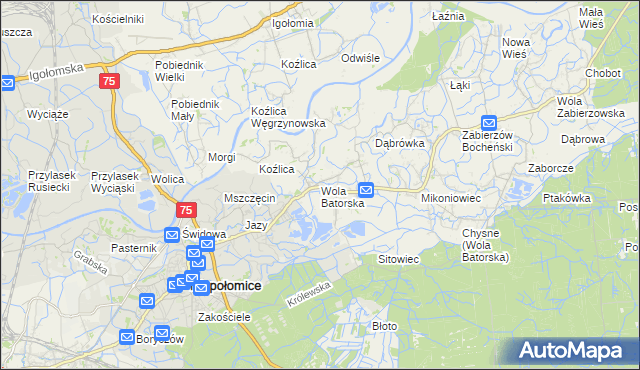mapa Wola Batorska, Wola Batorska na mapie Targeo