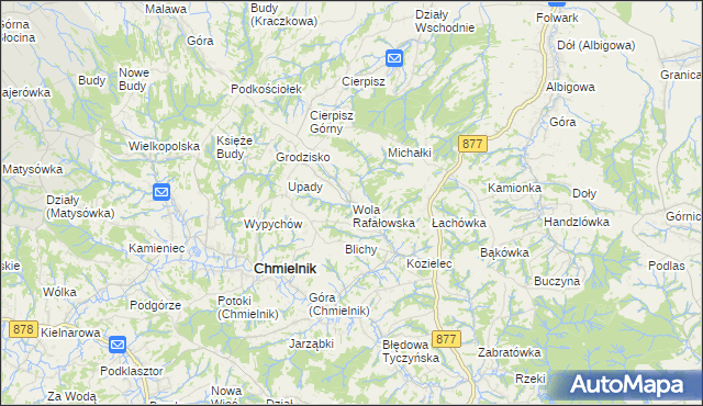 mapa Wola Rafałowska gmina Chmielnik, Wola Rafałowska gmina Chmielnik na mapie Targeo