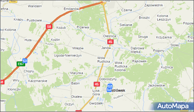 mapa Wola Rudlicka, Wola Rudlicka na mapie Targeo