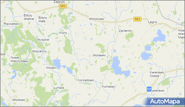 mapa Worławki gmina Świątki, Worławki gmina Świątki na mapie Targeo