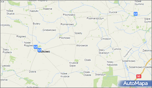 mapa Worowice gmina Bulkowo, Worowice gmina Bulkowo na mapie Targeo