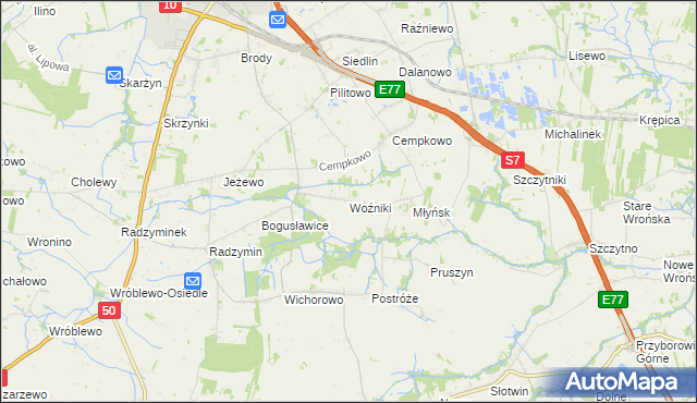 mapa Woźniki gmina Płońsk, Woźniki gmina Płońsk na mapie Targeo