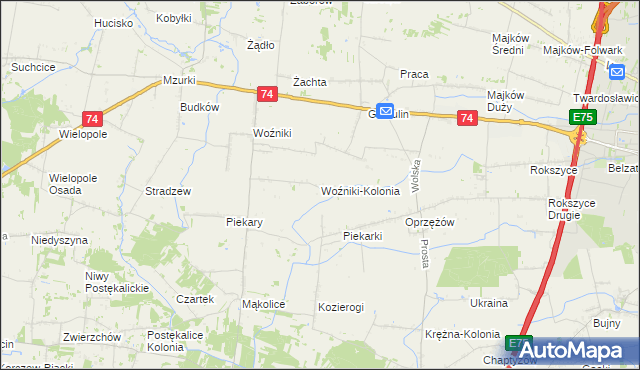 mapa Woźniki-Kolonia, Woźniki-Kolonia na mapie Targeo