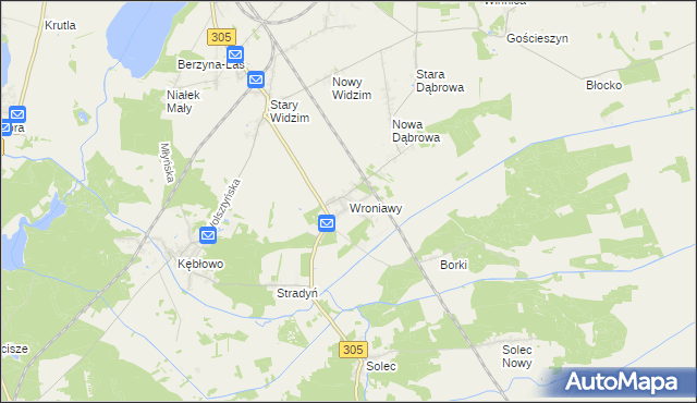 mapa Wroniawy gmina Wolsztyn, Wroniawy gmina Wolsztyn na mapie Targeo