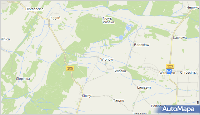 mapa Wronów gmina Niechlów, Wronów gmina Niechlów na mapie Targeo