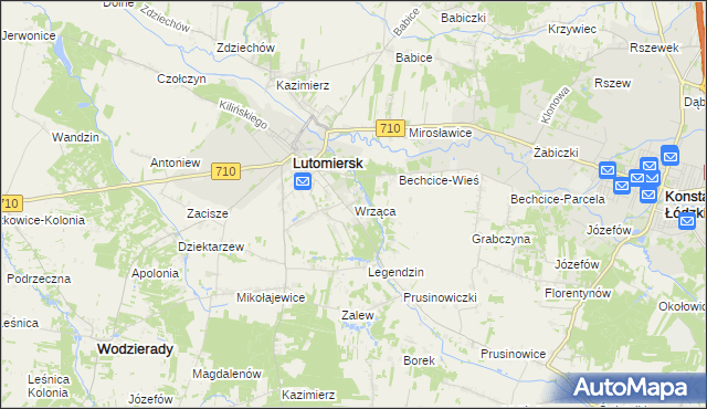 mapa Wrząca gmina Lutomiersk, Wrząca gmina Lutomiersk na mapie Targeo
