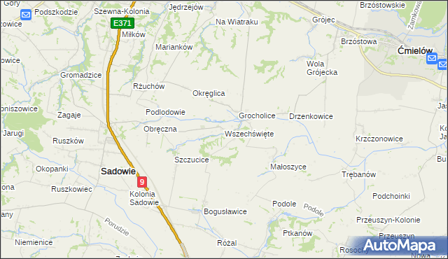 mapa Wszechświęte gmina Sadowie, Wszechświęte gmina Sadowie na mapie Targeo