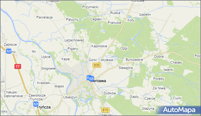 mapa Wylewa, Wylewa na mapie Targeo