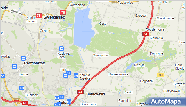 mapa Wymysłów gmina Bobrowniki, Wymysłów gmina Bobrowniki na mapie Targeo