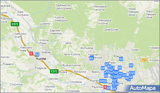 mapa Wymysłów gmina Kunów, Wymysłów gmina Kunów na mapie Targeo