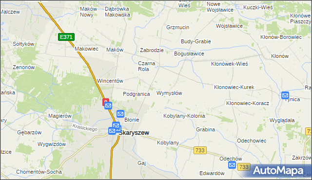mapa Wymysłów gmina Skaryszew, Wymysłów gmina Skaryszew na mapie Targeo