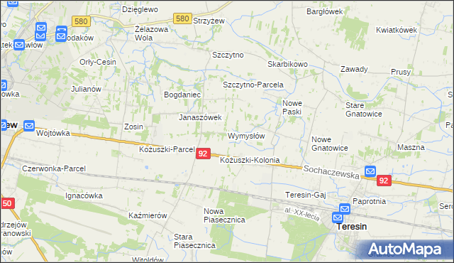 mapa Wymysłów gmina Sochaczew, Wymysłów gmina Sochaczew na mapie Targeo