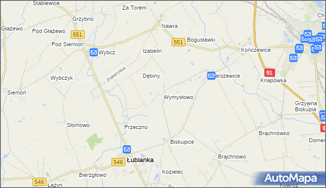 mapa Wymysłowo gmina Łubianka, Wymysłowo gmina Łubianka na mapie Targeo