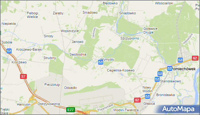 mapa Wymysły gmina Pomiechówek, Wymysły gmina Pomiechówek na mapie Targeo