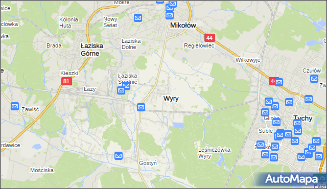 mapa Wyry, Wyry na mapie Targeo