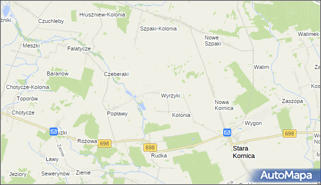 mapa Wyrzyki gmina Stara Kornica, Wyrzyki gmina Stara Kornica na mapie Targeo