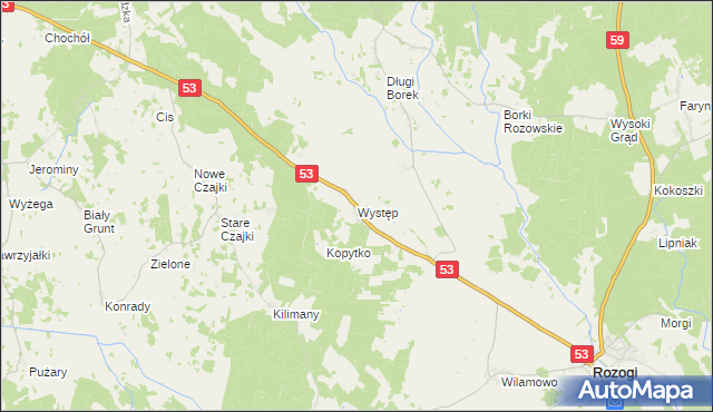 mapa Występ gmina Rozogi, Występ gmina Rozogi na mapie Targeo