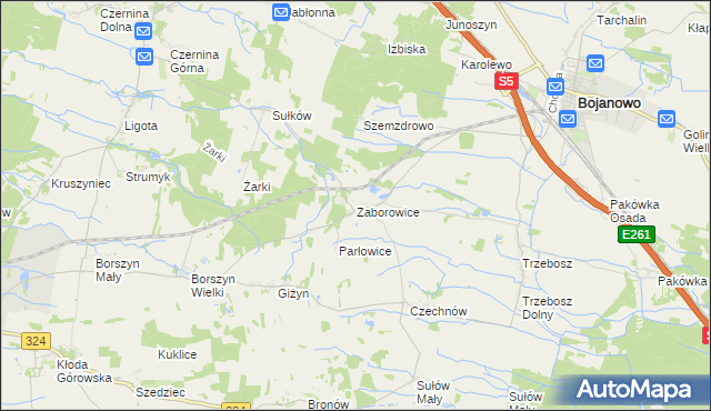 mapa Zaborowice gmina Bojanowo, Zaborowice gmina Bojanowo na mapie Targeo