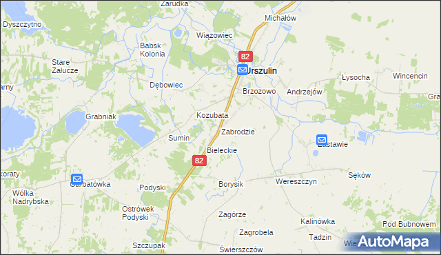 mapa Zabrodzie gmina Urszulin, Zabrodzie gmina Urszulin na mapie Targeo