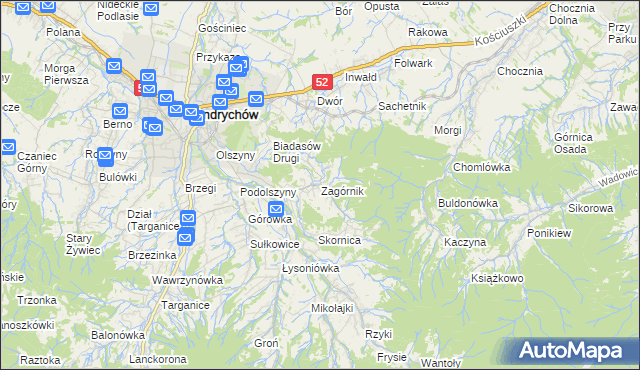 mapa Zagórnik gmina Andrychów, Zagórnik gmina Andrychów na mapie Targeo
