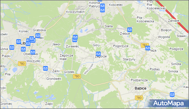 mapa Zagórze gmina Babice, Zagórze gmina Babice na mapie Targeo