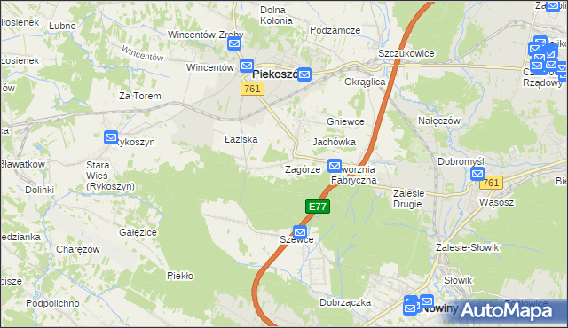 mapa Zagórze gmina Piekoszów, Zagórze gmina Piekoszów na mapie Targeo
