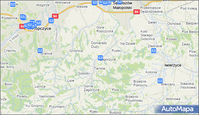 mapa Zagorzyce gmina Sędziszów Małopolski, Zagorzyce gmina Sędziszów Małopolski na mapie Targeo