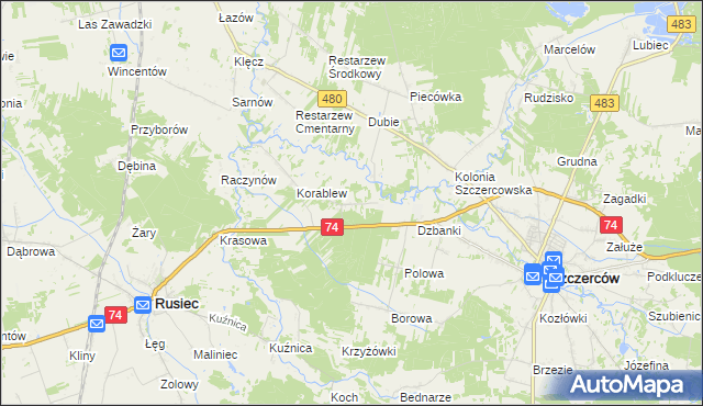 mapa Zagrodniki gmina Rusiec, Zagrodniki gmina Rusiec na mapie Targeo