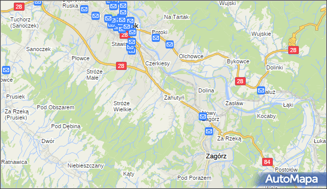 mapa Zahutyń, Zahutyń na mapie Targeo