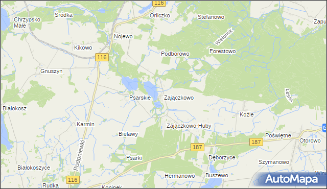 mapa Zajączkowo gmina Pniewy, Zajączkowo gmina Pniewy na mapie Targeo
