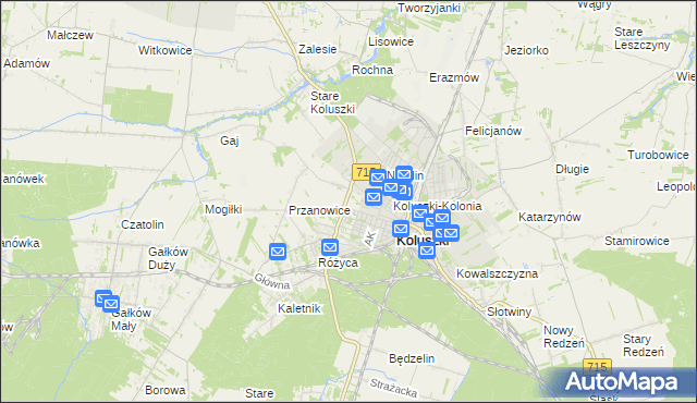 mapa Żakowice gmina Koluszki, Żakowice gmina Koluszki na mapie Targeo