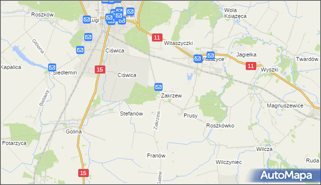mapa Zakrzew gmina Jarocin, Zakrzew gmina Jarocin na mapie Targeo