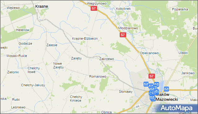 mapa Zakrzewo gmina Karniewo, Zakrzewo gmina Karniewo na mapie Targeo