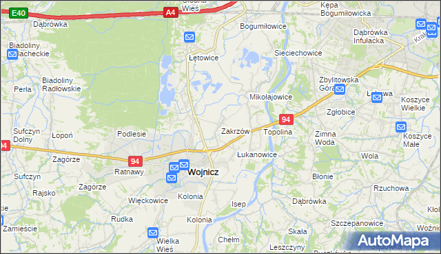 mapa Zakrzów gmina Wojnicz, Zakrzów gmina Wojnicz na mapie Targeo