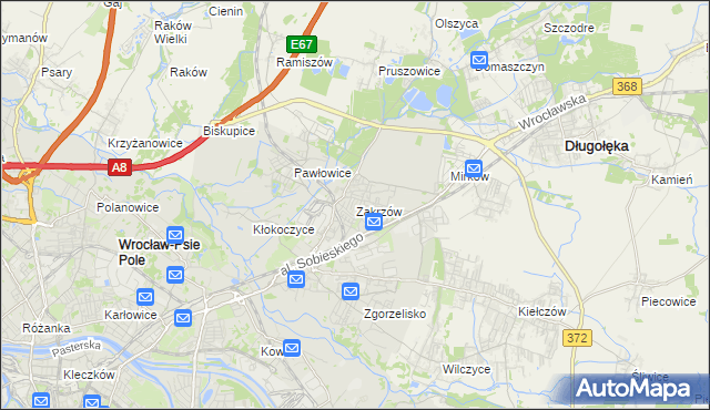 mapa Zakrzów gmina Wrocław, Zakrzów gmina Wrocław na mapie Targeo