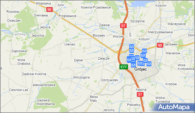mapa Załącze gmina Grójec, Załącze gmina Grójec na mapie Targeo