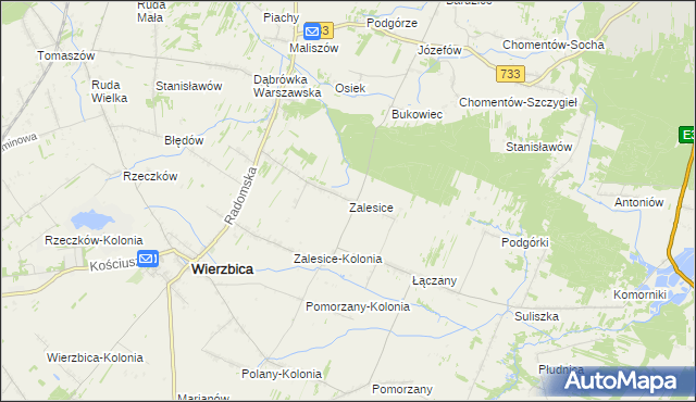 mapa Zalesice gmina Wierzbica, Zalesice gmina Wierzbica na mapie Targeo