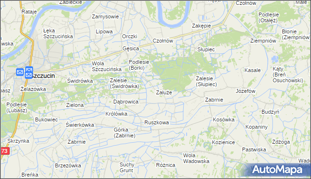 mapa Załuże gmina Szczucin, Załuże gmina Szczucin na mapie Targeo