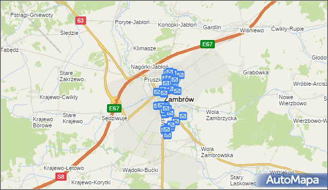 mapa Zambrów, Zambrów na mapie Targeo