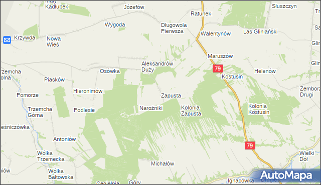 mapa Zapusta gmina Sienno, Zapusta gmina Sienno na mapie Targeo