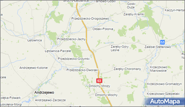 mapa Zaręby-Warchoły, Zaręby-Warchoły na mapie Targeo