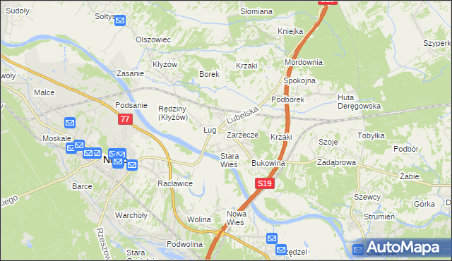 mapa Zarzecze gmina Nisko, Zarzecze gmina Nisko na mapie Targeo