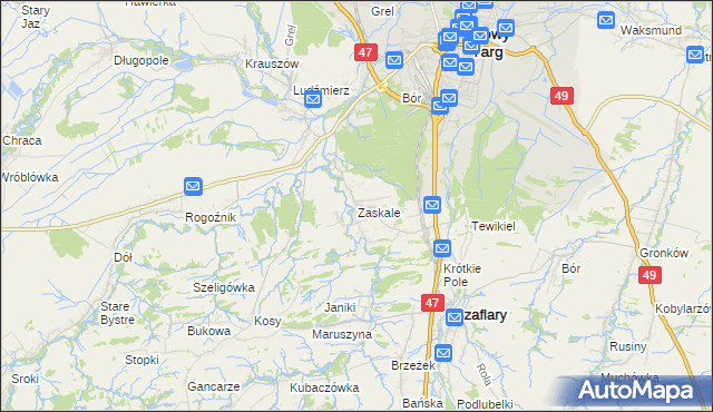 mapa Zaskale gmina Szaflary, Zaskale gmina Szaflary na mapie Targeo