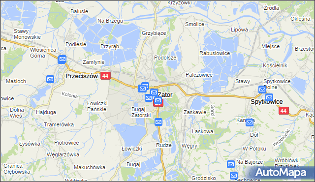mapa Zator powiat oświęcimski, Zator powiat oświęcimski na mapie Targeo