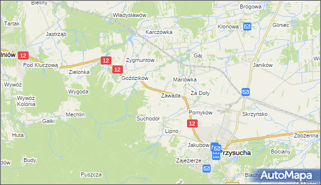 mapa Zawada gmina Przysucha, Zawada gmina Przysucha na mapie Targeo