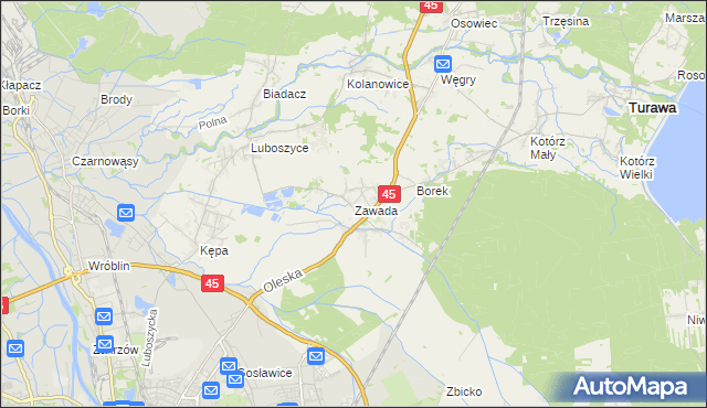 mapa Zawada gmina Turawa, Zawada gmina Turawa na mapie Targeo