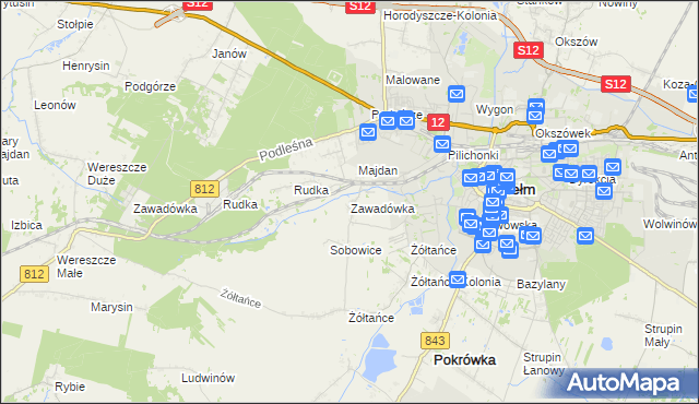 mapa Zawadówka gmina Chełm, Zawadówka gmina Chełm na mapie Targeo